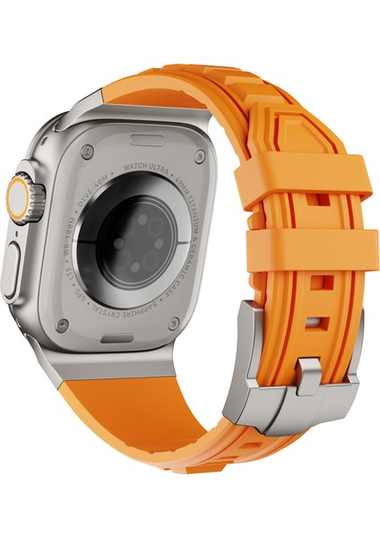 Apple Watch 10 46MM/ULTRA 2/ultra 49MM/9 8 7 45MM/SE (2023) Se (2022) Se 6 5 4 44MM/3 2 1 42MM Ayarlanabilir Kayış Silikon Bant-Titanyum+Turuncu (Yurt Dışından)