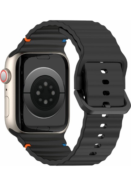 Apple Watch Series 10 46MM/ULTRA 2 Ultra 49MM/SERIES 9 8 7 45MM/SE (2023) Se (2022) Se 6 5 4 44MM/3 2 1 42MM Bant Için Silikon Kayış - Siyah (Yurt Dışından)