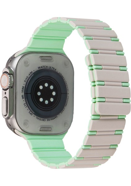 Apple Watch Series 10 42MM/9 8 7 41MM/SE (2023) Se (2022) Se 6 5 4 40MM/3 2 1 38MM Çift Renkli Manyetik Silikon Saat Kayışı - Starlight + Nane Yeşili (Yurt Dışından)