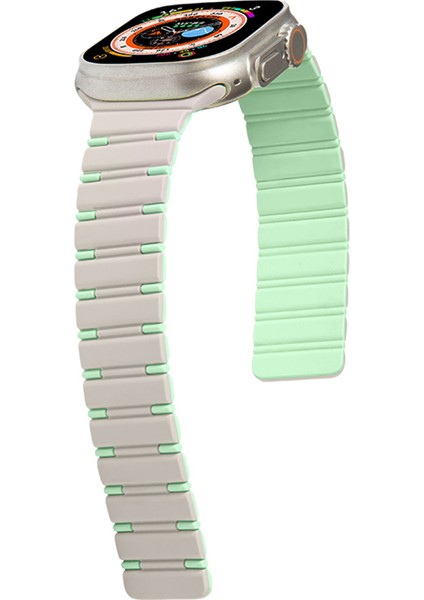 Apple Watch Series 10 42MM/9 8 7 41MM/SE (2023) Se (2022) Se 6 5 4 40MM/3 2 1 38MM Çift Renkli Manyetik Silikon Saat Kayışı - Starlight + Nane Yeşili (Yurt Dışından) indirimleri