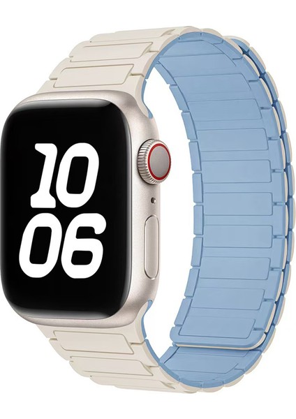 Apple Watch Series 10 Ultra 9 8 7 Se 6 5 4 3 2 1 46MM 49MM 45MM 44MM 42MM Üç Boncuk Tasarımı - Beyaz/mavi Için Manyetik Silikon Saat Kayışı (Yurt Dışından) indirimleri
