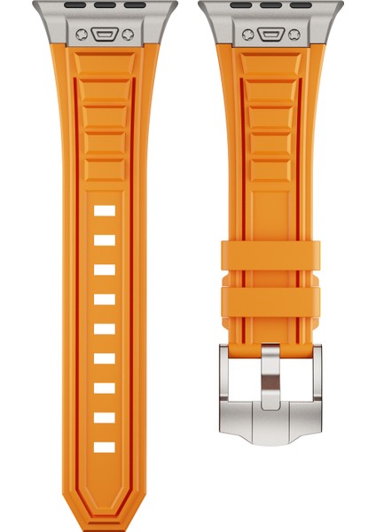 Apple Watch 10 46MM/ULTRA 2/ultra 49MM/9 8 7 45MM/SE (2023) Se (2022) Se 6 5 4 44MM/3 2 1 42MM Ayarlanabilir Kayış Silikon Bant-Titanyum+Turuncu (Yurt Dışından) modelleri