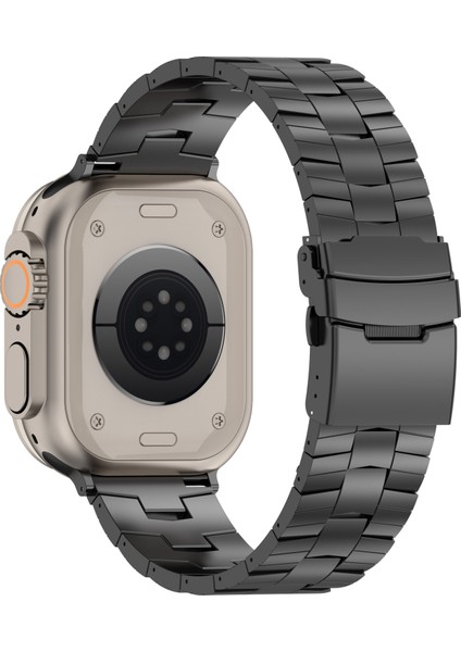 Apple Watch Series 10 42MM/9 8 7 41MM/SE (2023) Se (2022) Se 6 5 4 40MM/3 2 1 38MM Titanyum Alaşımlı Bant Pirinç Sivri Dokulu Bilek Kayışı-Siyah (Yurt Dışından)