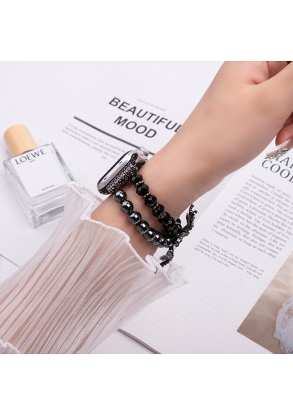 Apple Watch Series 10 42MM/9 8 7 41MM/SE (2023) Se (2022) Se 6 5 4 40MM/3 2 1 38MM Örümcek Boncuklu Kayış Bileklik-Siyah (Yurt Dışından) modelleri