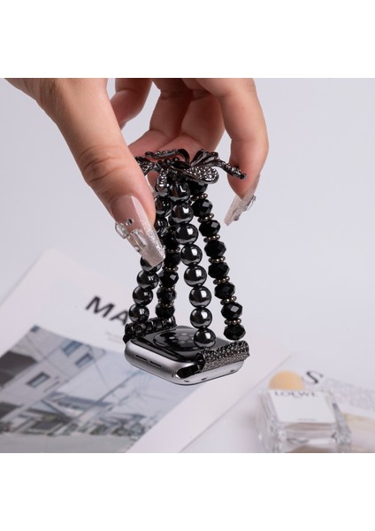 Apple Watch Series 10 42MM/9 8 7 41MM/SE (2023) Se (2022) Se 6 5 4 40MM/3 2 1 38MM Örümcek Boncuklu Kayış Bileklik-Siyah (Yurt Dışından) indirimleri