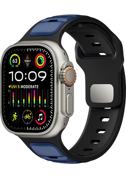 Apple Watch Series 10 46MM/ULTRA 2 Ultra 49MM/SERIES 9 8 7 45MM/SE (2023) Se (2022) Se 6 5 4 44MM/3 2 1 42MM Için Çift Renkli Silikon Kayış - Koyu Mavi + Siyah (Yurt Dışından) fırsatları
