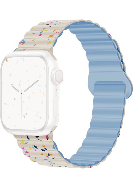 Apple Watch Series 10 42MM/9 8 7 41MM/SE (2023) Se (2022) Se 6 5 4 40MM/3 2 1 38MM Için Manyetik Silikon Kayış - Antik Beyaz+Mavi (Yurt Dışından)