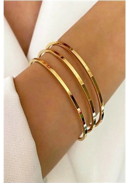 Kadın Bilezik 3'lü Ajda Modeli Çelik Gold