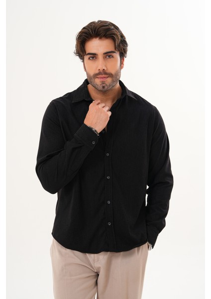 Gömlek Erkek Pamuklu Kadife Kumaş Likralı Mevsimlik Regular Gömlek