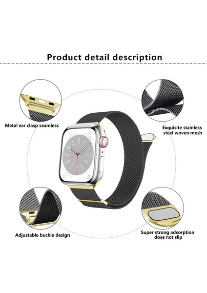 Kalebol Apple Watch 10 46MM/ULTRA 2/ultra 49MM/9 8 7 45MM/SE (2023) Se (2022) Se 6 5 4 44MM/3 2 1 42MM Milano Metal Saat Kayışı - Siyah/altın (Yurt Dışından) modelleri