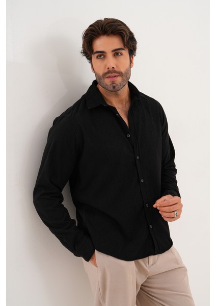 Gömlek Erkek Pamuklu Kadife Kumaş Likralı Mevsimlik Regular Gömlek