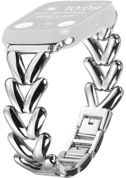 Apple Watch Series 10 42MM/9 8 7 41MM/SE (2023) Se (2022) Se 6 5 4 40MM/3 2 1 38MM Bükülmüş Metal Çinko Alaşımlı Saat Kayışı - Gümüş (Yurt Dışından)