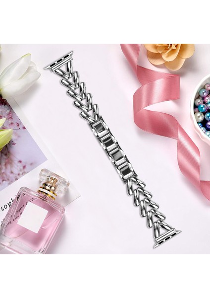 Apple Watch Series 10 42MM/9 8 7 41MM/SE (2023) Se (2022) Se 6 5 4 40MM/3 2 1 38MM Bükülmüş Metal Çinko Alaşımlı Saat Kayışı - Gümüş (Yurt Dışından) fırsatları