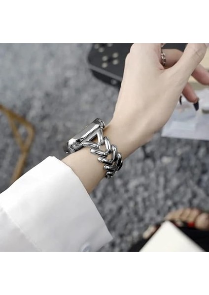 Kalebol Apple Watch Series 10 42MM/9 8 7 41MM/SE (2023) Se (2022) Se 6 5 4 40MM/3 2 1 38MM Saat Bandı Çinko Alaşımlı Kayış V Şeklinde-Gümüş (Yurt Dışından) modelleri