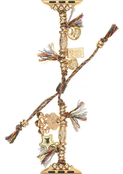 Apple Watch Series 10 42MM/9 8 7 41MM/SE (2023) Se (2022) Se 6 5 4 40MM/3 2 1 38MM Örgü Halat Saat Kayışı ve Peace Lock Kolye Ucu - Lacivert (Yurt Dışından)