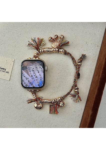 Apple Watch Series 10 42MM/9 8 7 41MM/SE (2023) Se (2022) Se 6 5 4 40MM/3 2 1 38MM Örgü Halat Saat Kayışı ve Peace Lock Kolye Ucu - Lacivert (Yurt Dışından) fiyatları