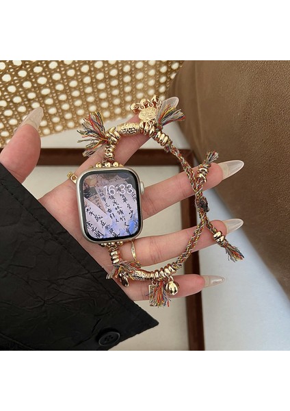 Apple Watch Series 10 42MM/9 8 7 41MM/SE (2023) Se (2022) Se 6 5 4 40MM/3 2 1 38MM Örgü Halat Saat Kayışı ve Peace Lock Kolye Ucu - Lacivert (Yurt Dışından) modelleri