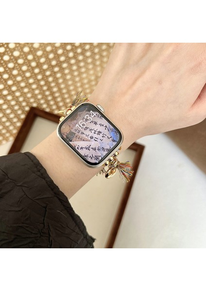 Apple Watch Series 10 42MM/9 8 7 41MM/SE (2023) Se (2022) Se 6 5 4 40MM/3 2 1 38MM Örgü Halat Saat Kayışı ve Peace Lock Kolye Ucu - Lacivert (Yurt Dışından) fırsatları