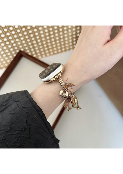 Apple Watch Series 10 42MM/9 8 7 41MM/SE (2023) Se (2022) Se 6 5 4 40MM/3 2 1 38MM Örgü Halat Saat Kayışı ve Peace Lock Kolye Ucu - Lacivert (Yurt Dışından) indirimleri