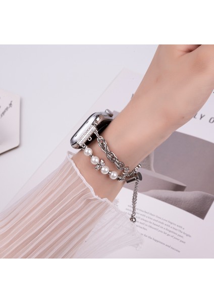 Apple Watch Series 10 42MM/9 8 7 41MM/SE (2023) Se (2022) Se 6 5 4 40MM/3 2 1 38MM Çiçek Paslanmaz Çelik Bilezik Saat Kayışı-Gümüş (Yurt Dışından) fırsatları