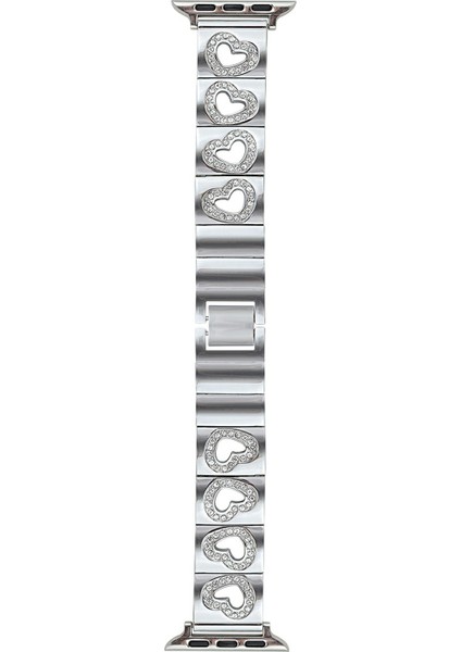 Apple Watch Series 10 42MM/9 8 7 41MM/SE (2023) Se (2022) Se 6 5 4 40MM/3 2 1 38MM Için Içi Boş Kalp Metal Kayış - Gümüş (Yurt Dışından)