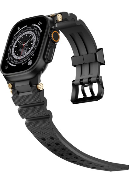 Apple Watch Series 10 46MM/ULTRA 2 Ultra 49MM/9 8 7 45MM/SE (2023) Se (2022) Se 6 5 4 44MM/3 2 1 42MM Için Siyah Tokalı Silikon Kayış - Siyah (Yurt Dışından) modelleri