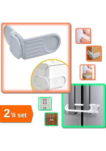 Bebek Çocuk Dolap + Çekmece Güvenlik Kilidi 2li Set + Koruma Raylı Emniyet K6M8Q3