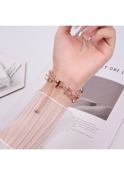 Apple Watch Series 10 42MM/9 8 7 41MM/SE (2023) Se (2022) Se 6 5 4 40MM/3 2 1 38MM Çiçek Paslanmaz Çelik Bilezik Saat Kayışı-Gül Altın (Yurt Dışından) indirimleri