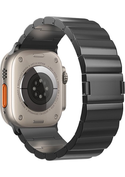 Apple Watch Series 10 42MM/9 8 7 41MM/SE (2023) Se (2022) Se 6 5 4 40MM/3 2 1 38MM Titanyum Alaşımlı Saat Kayışı Manyetik Kilit - Siyah (Yurt Dışından)