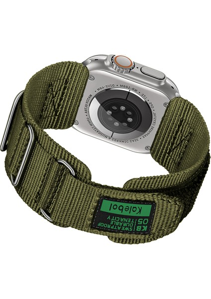 Apple Watch Series 10 42MM/9 8 7 41MM/SE (2023) Se (2022) Se 6 5 4 40MM/3 2 1 38MM Için Kalebol 3 Halkalı Naylon Kayış - Ordu Yeşili (Yurt Dışından)