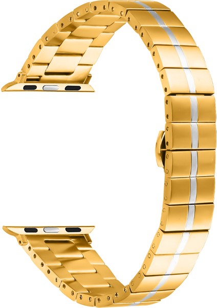 Apple Watch Series 10 42MM/9 8 7 41MM/SE (2023) Se (2022) Se 6 5 4 40MM/3 2 1 38MM Paslanmaz Çelik Kayış-Altın+Gümüş (Yurt Dışından)