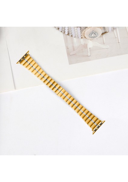 Apple Watch Series 10 42MM/9 8 7 41MM/SE (2023) Se (2022) Se 6 5 4 40MM/3 2 1 38MM Paslanmaz Çelik Kayış-Altın+Gümüş (Yurt Dışından) modelleri