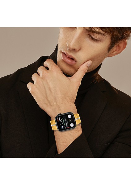 Apple Watch Series 10 42MM/9 8 7 41MM/SE (2023) Se (2022) Se 6 5 4 40MM/3 2 1 38MM Paslanmaz Çelik Kayış-Altın+Gümüş (Yurt Dışından) indirimleri
