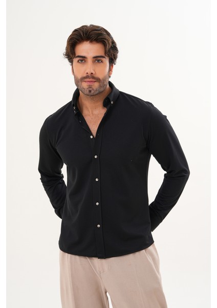 Gömlek Örme Petek Kumaş Mevsimlik Likralı Regular Erkek Gömlek