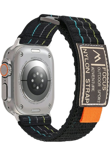 Apple Watch Series 10 46MM/ULTRA 2/ultra 49MM/9 8 7 45MM/SE (2023) Se (2022) Se Naylon Döngülü Saat Kayışı - Siyah (Yurt Dışından)