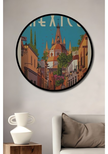 Çerçeve Görünümlü Meksika Ahşap Mdf Dekoratif Tablo San Miguel De Allende Yuvarlak Tablo