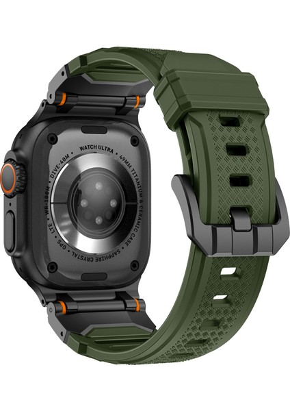 Apple Watch 10 46MM/ULTRA 2/ultra 49MM/9 8 7 45MM/SE (2023) Se (2022) Se 6 5 4 44MM/3 2 1 42MM Sıvı Silikon Kayış-Titanyum+Yeşil (Yurt Dışından)