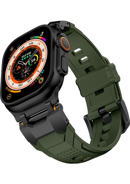 Apple Watch 10 46MM/ULTRA 2/ultra 49MM/9 8 7 45MM/SE (2023) Se (2022) Se 6 5 4 44MM/3 2 1 42MM Sıvı Silikon Kayış-Titanyum+Yeşil (Yurt Dışından) modelleri