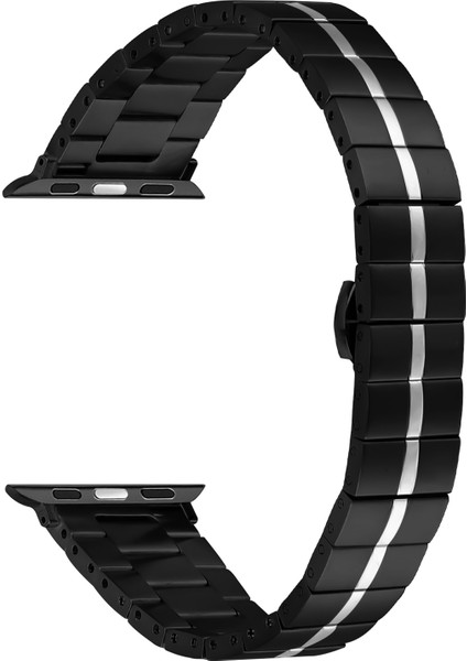 Apple Watch Series 10 42MM/9 8 7 41MM/SE (2023) Se (2022) Se 6 5 4 40MM/3 2 1 38MM Paslanmaz Çelik Kayış-Siyah+Gümüş (Yurt Dışından)