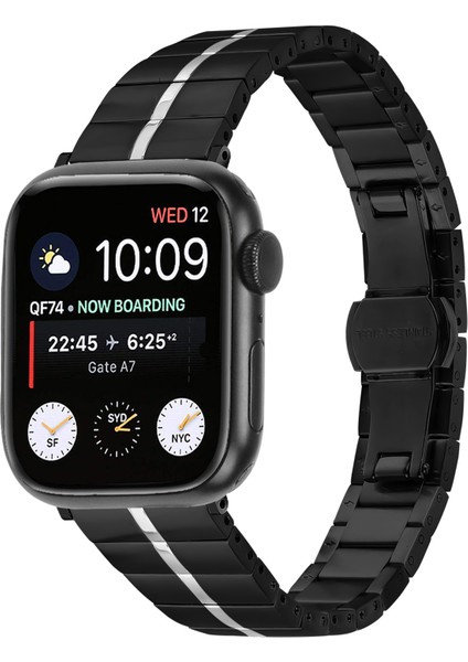 Apple Watch Series 10 42MM/9 8 7 41MM/SE (2023) Se (2022) Se 6 5 4 40MM/3 2 1 38MM Paslanmaz Çelik Kayış-Siyah+Gümüş (Yurt Dışından) modelleri