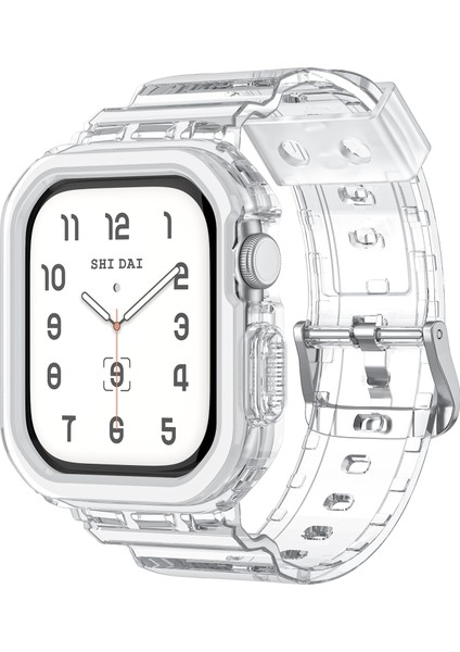 Apple Watch Series 10 46MM Tpu Saat Kayışı + Kılıf Kapağı Entegre Tasarım - Şeffaf/beyaz Çerçeve (Yurt Dışından) fiyatları