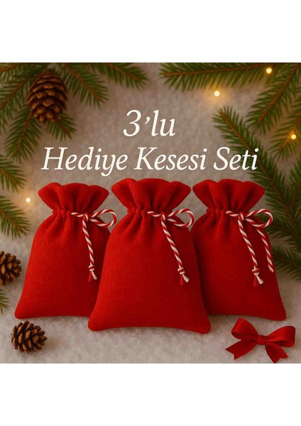 Yılbaşı Yeni Yıl Için Kadifemsi 3’lü Hediye Kesesi (17×18 Cm)