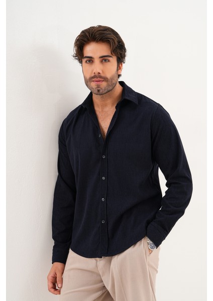 Gömlek Erkek Pamuklu Kadife Kumaş Likralı Mevsimlik Regular Gömlek