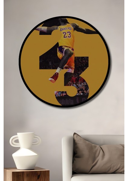 Çerçeve Görünümlü Lebron James Ahşap Mdf Dekoratif Işyeri Duvar Tablo Yuvarlak Işyeri Duvar Tablo