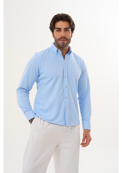 Gömlek Örme Petek Kumaş Mevsimlik Likralı Regular Erkek Gömlek