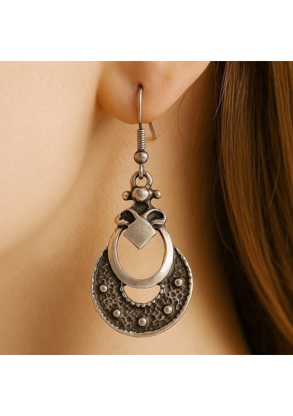 Nostaljik Motif Şekilli Kadın Küpe Çift Adet Gümüş Kaplama El Yapımı Küpe