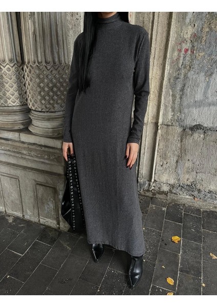 Boğazlı Kalın Bürümcük Uzun Elbise Siyah fiyatları