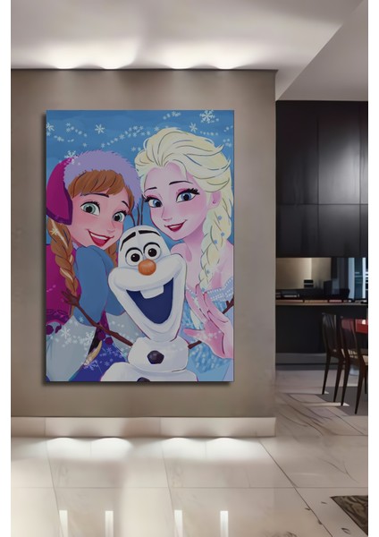 Frozen Karlar Ülkesi Elsa Anna Olaf Ahşap Mdf Dekoratif Tablo Dikdörtgen Tablo