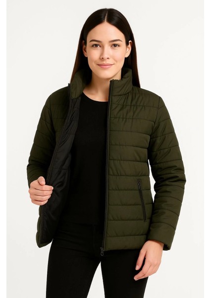 Bomber Mont Ceket - Su Itici Kumaş, Kapitone Astarlı, Fermuarlı, Kışlık - Haki modelleri