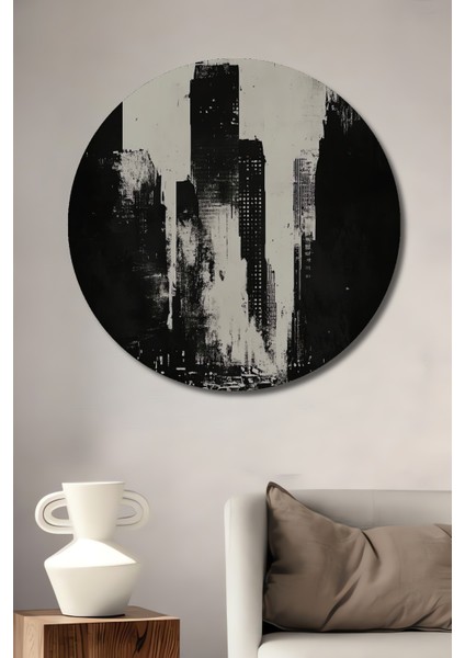 Şehir Işıkları Ahşap Mdf Dekoratif Ev/işyeri Duvar Tablo Yuvarlak Ev/işyeri Duvar Tablo